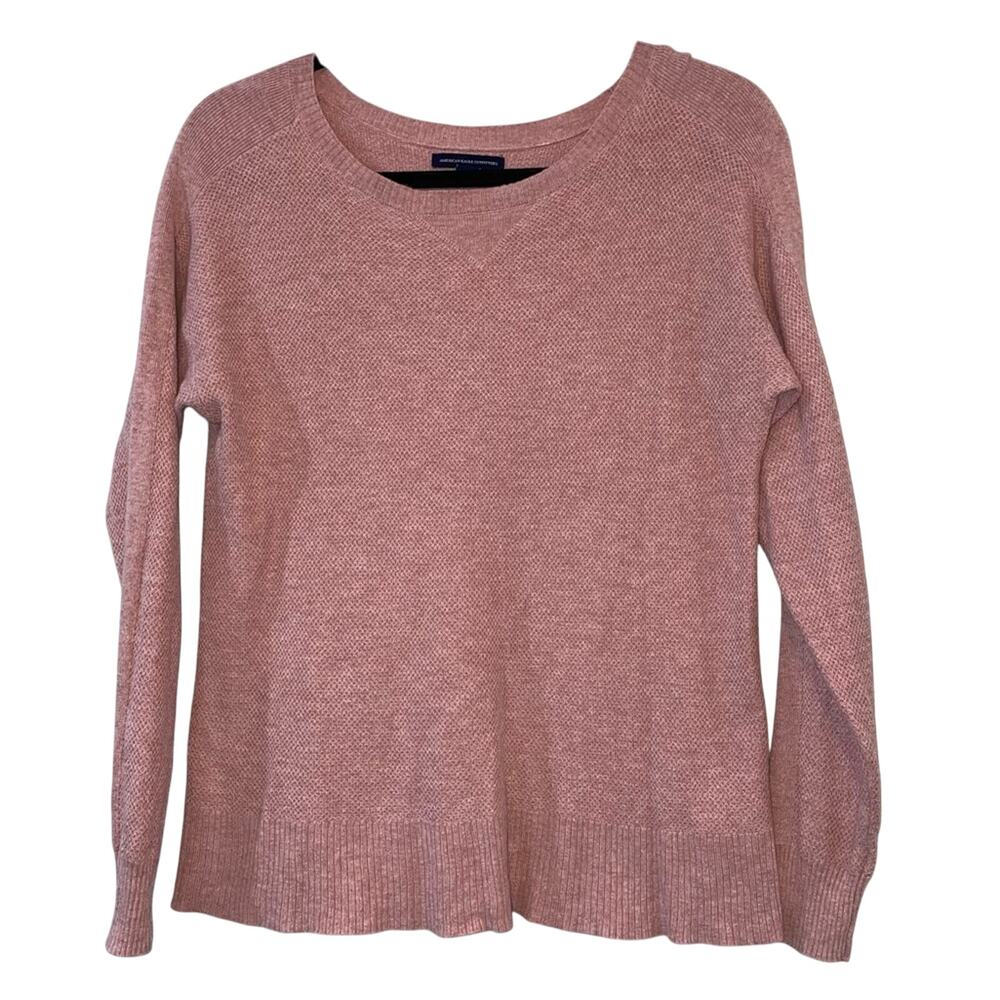 American Eagle Waffle Knit Sweater Small Pink Lightweight Crew Neck Casual